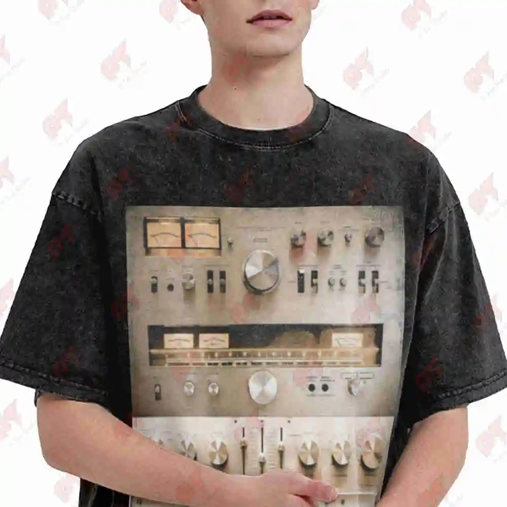 Vintage Hi Fi Sound System Turntables Mixers Vinyl Vintage Washed Tee Pure Cotton T-Shirt