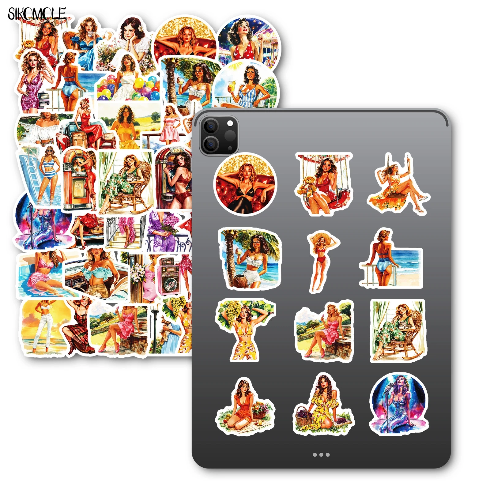 10/30/50PCS Summer Retro Fashion Swimsuit Girl Graffiti Stickers Sexy Aesthetic DIY Kid Travel Luggage Fridge Decal Sticker Pack