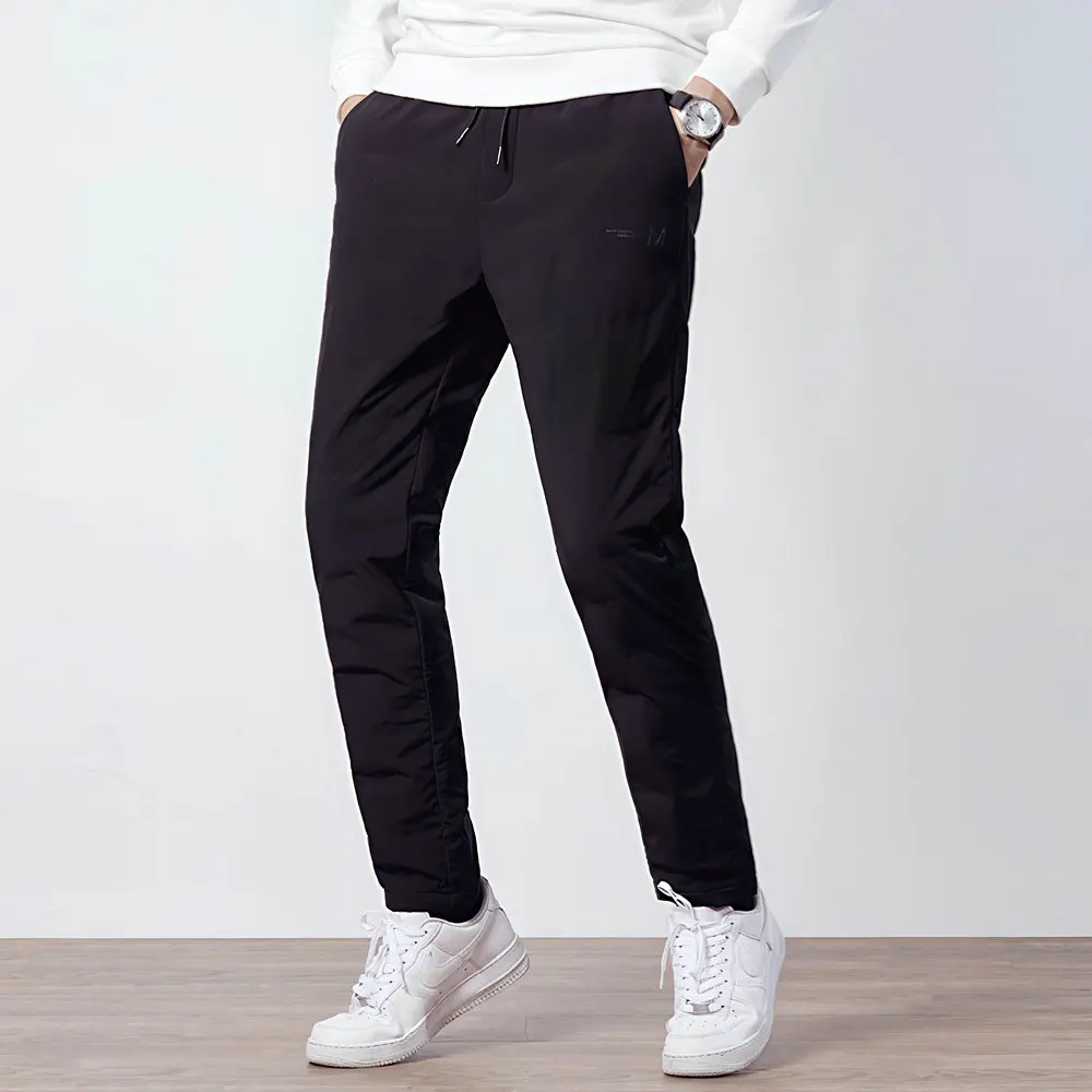 

Winter Men Warm Cosy Down Puff Pants Black Lightweight Thermal Trousers Soft Comfort Menswear Elastic Waist Essential Underwear