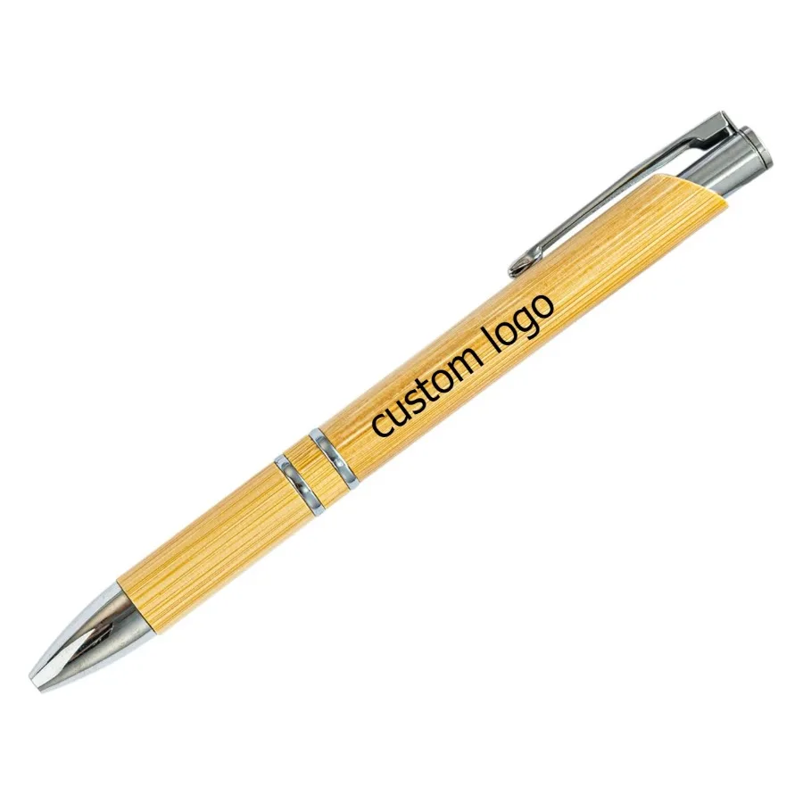 For Custom Logo 100 Pcs Bamboo Ballpoint Pen Press Button Wholesale Business Gift Advertising Promotion Multi Function Pen