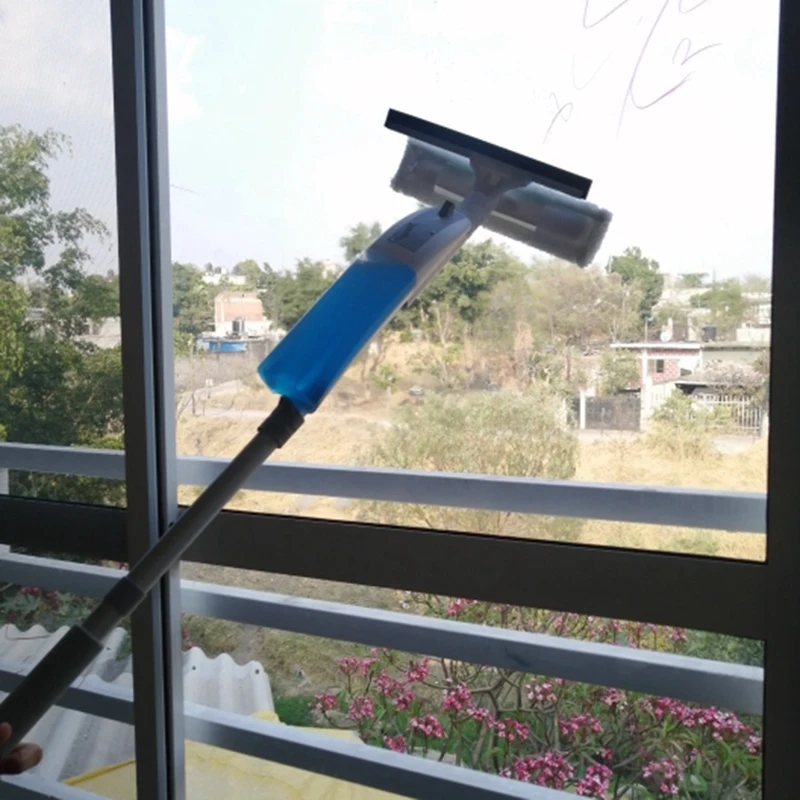 Glass Cleaning Tool,Squeegee For Window Cleaning,Squeegee And Microfiber Scrubber Combi With Pole For Window Shower