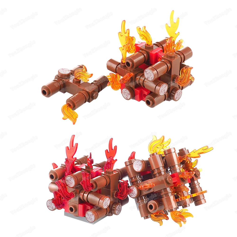Bonfire Building Blocks Assembly MOC Figures Equipment Outdoor Burning Heating Scene Matching Model Children Gifts Boy DIY Toys