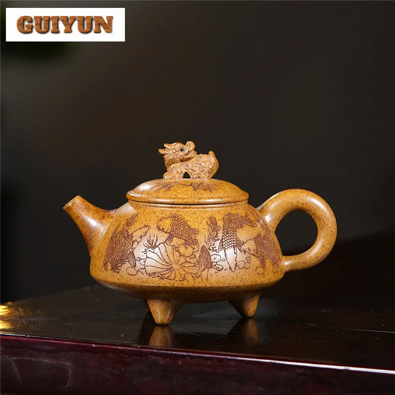 250ml Yixing Purple Clay Teapots Handmade PI Xiu Tripodia Pot Raw Ore Dragon Kiln Wood Burning Mud Tea Maker Kettle Zisha Teaset