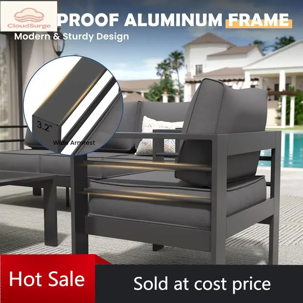 

Акция: ограниченное предложение по цене! 5-предметный металлический комплект садовой мебели с серым секционным диваном для сада или балкона, Ва.