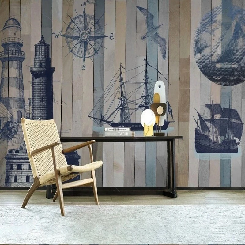 

MU8762 Custom MuralBlue sailboat decorative picture TV background Wallpaper Restaurant Living Room Bedroom