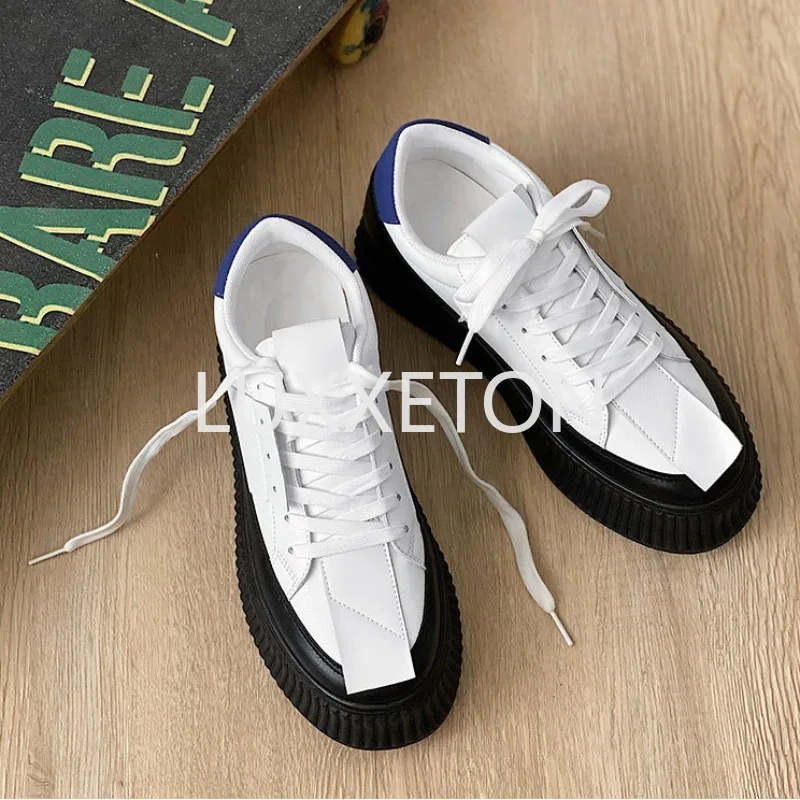 2024 Spring and Autumn Men's Shoes New Breathable Leather Versatile Little White Shoes Thick Sole Sports and Casual Trendy Shoes