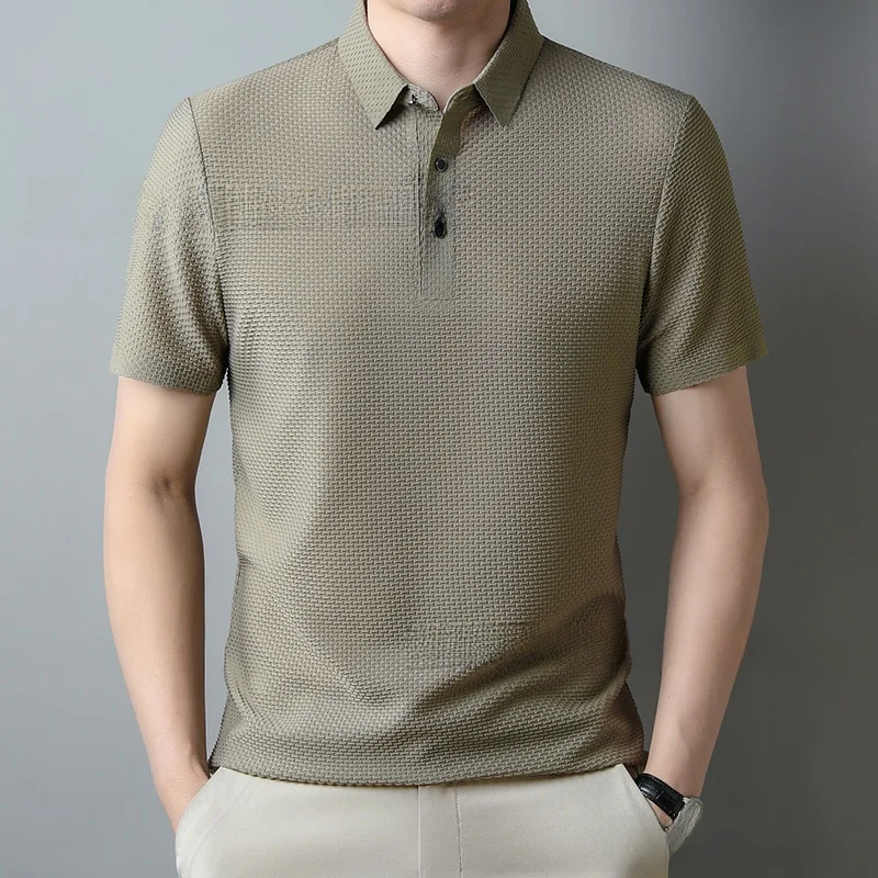 

Ice Silk Shirt Men's Slim Fit Casual Thin Short Sleeve Business Pure Color Summer New Arrival Fashionable Breathable