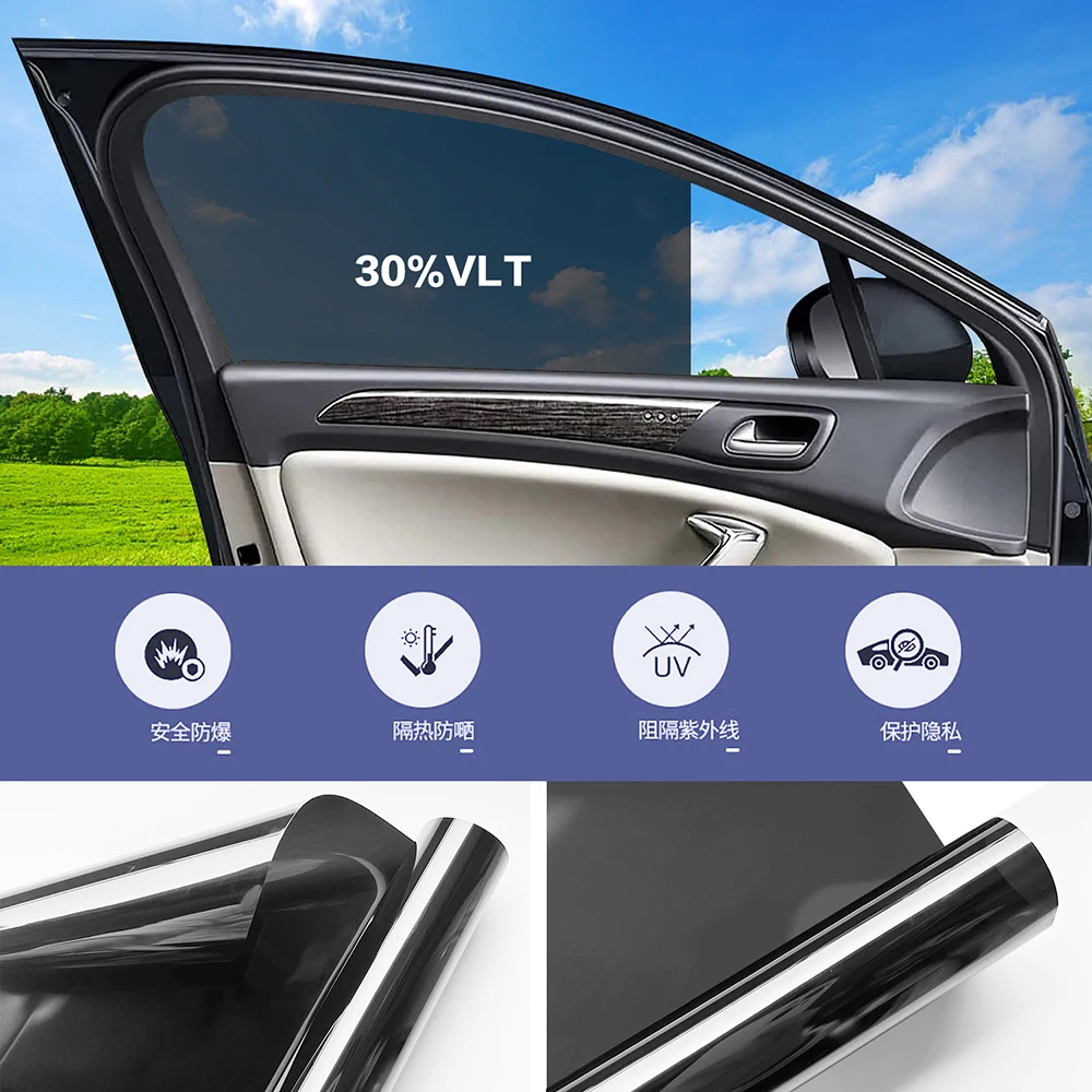 1 Rolle 50x3m Schwarze Autofenster-Tönungsfolie Glasaufkleber VLT 1%-70% Sonnenschutz Fenstertönung Solar-UV-Schutzfolien Aufkleber – Detail 3