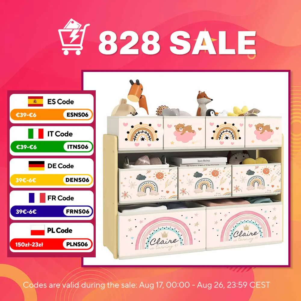 Image of Aiyaplay Kinderspielzeug-Organizer, Spielzeugregal mit 9 herausnehmbaren Körben aus Vliesstoff, 93 x 30 x 70 cm, Gelb