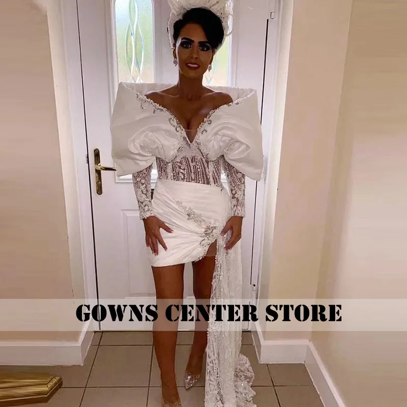 Gorgeous Mermaid Bridal Dresses With Side Train Off Shoulder Lace Long Sleeves Wedding Reception Dress With Beads Prom Gowns