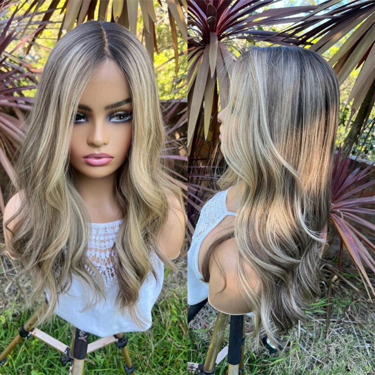 

Мягкий объемный волнистый средний часть синтетического парика Выделенный дешевый парик высокого качества с темными корнями Классический карамельно-коричневый женский парик