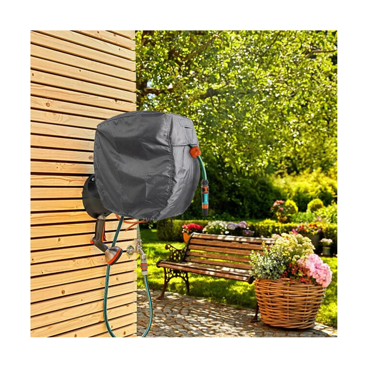 

Надежная квадратная крышка поворотного стола для шланга, настенная выдвижная крышка катушки для шланга, водонепроницаемая и солнцезащитная 420D