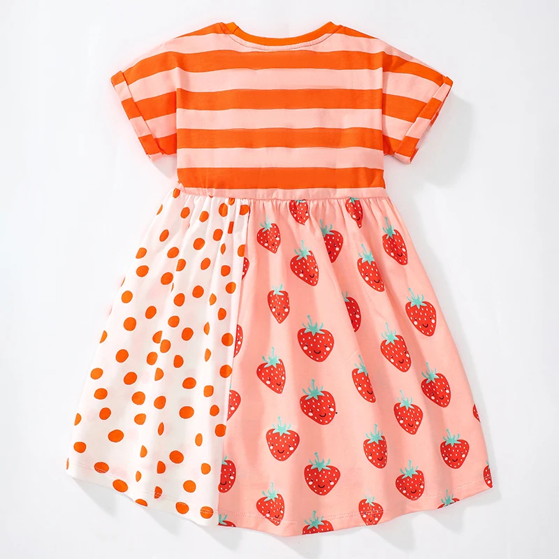 Little maven 2024 Summer Cartoon strawberry Dress Baby Girls Cotton Casual Clothes Soft for Toddler Infant Kids 2 to 7 years