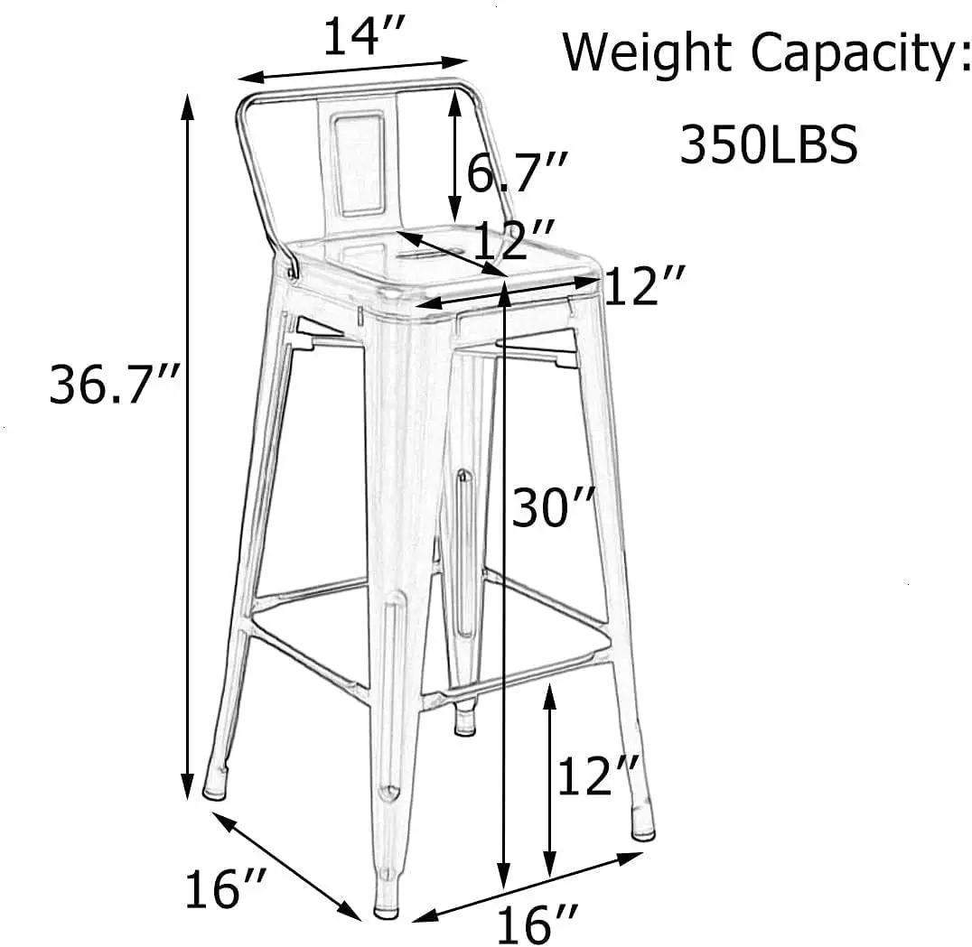 Andeworld-Taburetes de Bar con respaldo, Juego de 4 de Metal Industrial taburetes, altura de mostrador, 30 pulgadas, negro