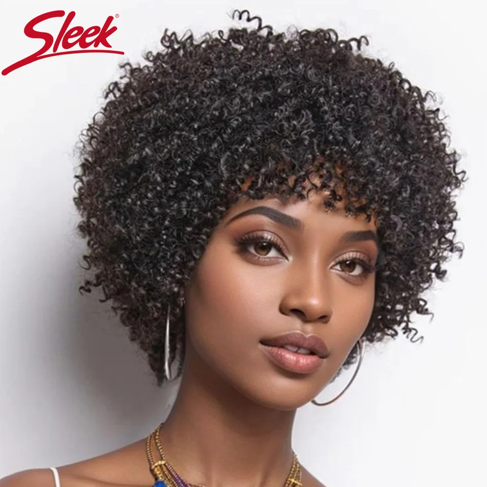 

Sleek Afro Kinky Curly Peruvian Hair Wigs For Man Short Human Hair Wigs For Women 4# Brown Colored Curly Pixie Cut Wigs