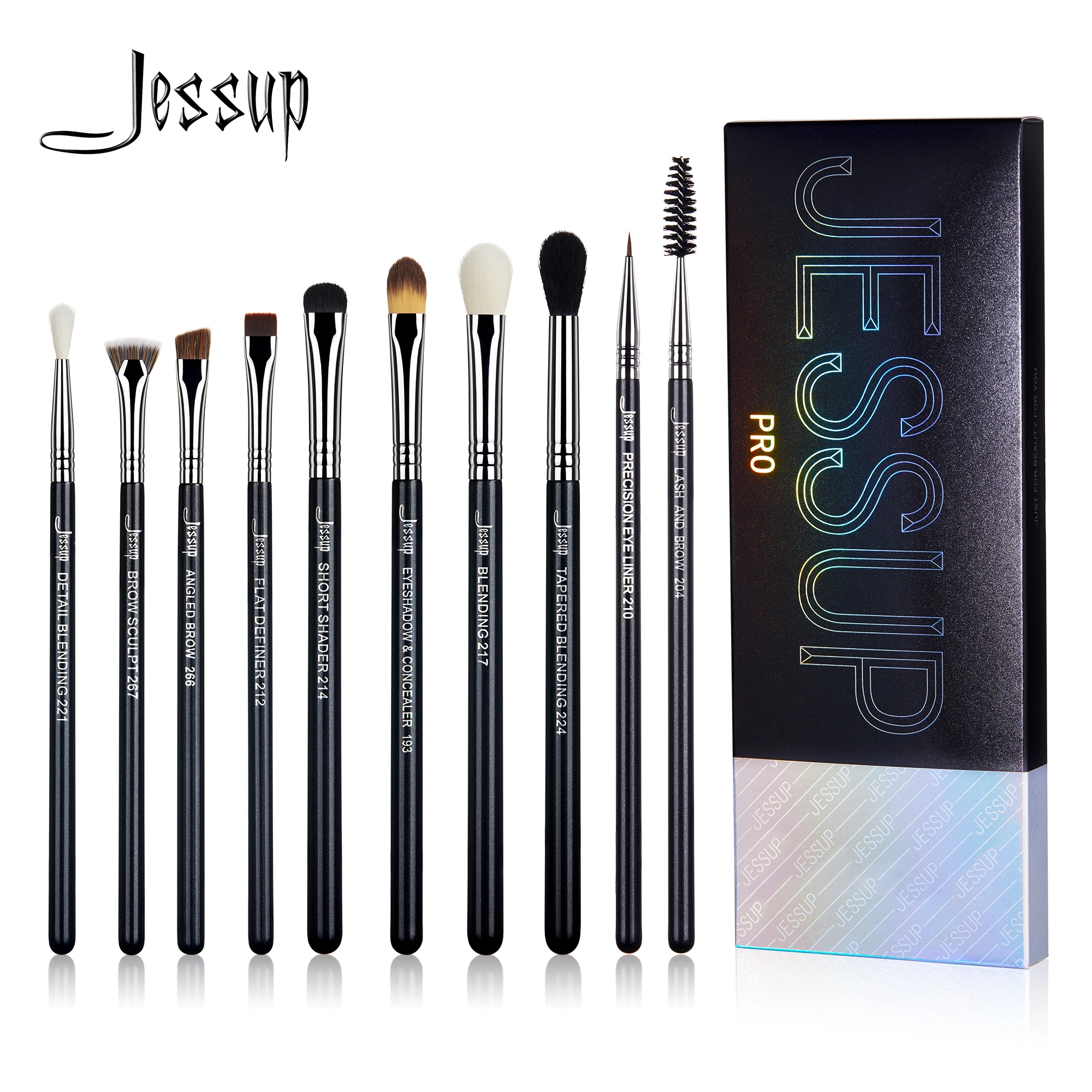 Jessup Eye Makeup Brushes Set 10pcs Synthetic Hair Eyeshadow Blending Eyeliner Lash Spoolie Eyebrow Brush Kits Gift Box T315