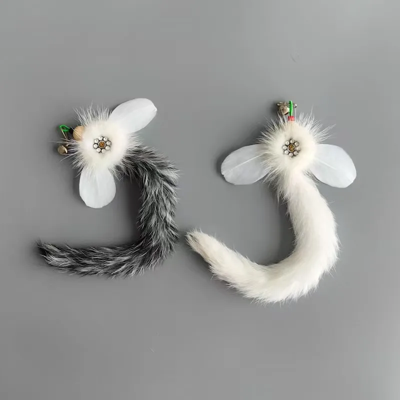 1/2pcs Plush Long Rabbit Hair Cat Toy Teaser Stick for Change Heads Pet Toys Wand Accessories