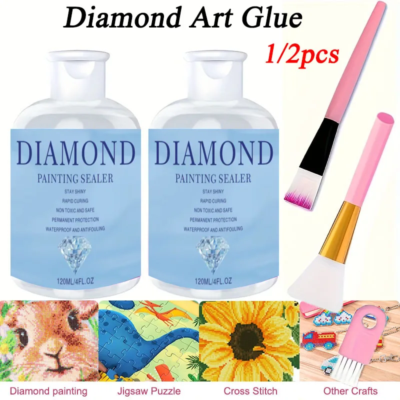 

1/2pcs Diamond Art Glue Set Shine Effect Non-Toxic Clean & Gloss Finish Fast Curing Comes With Brush No Bubble Craft Accessories