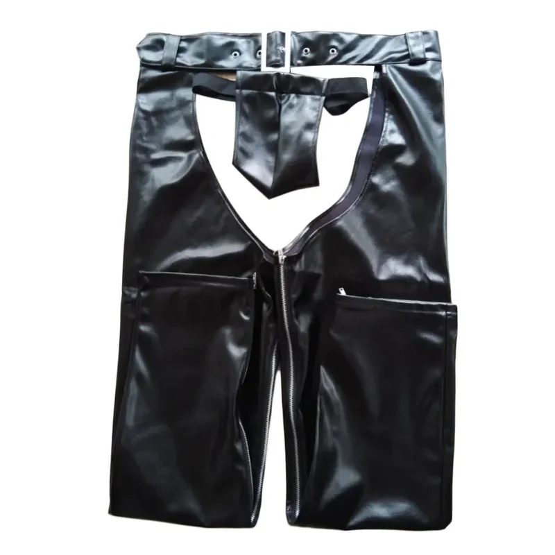 Open Crotch PU Leather Loose Long Pants Sexy Mens Tpen Butt Clubwear Gay Erotic Tight Lingerie Nightclub Pole Dance Trouser