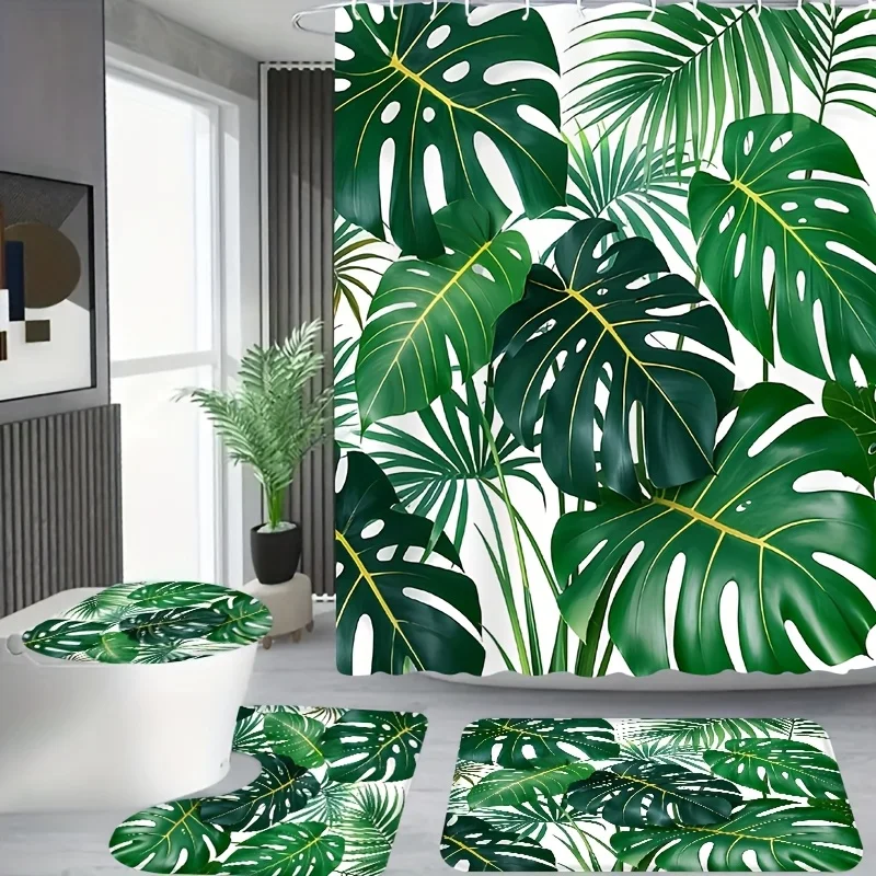 

Набор из 4 зеленых занавесок для душа с пальмовым листом и 12 крючками — стильный дизайн из полиэстера для ванной комнаты, гостиницы и домашнего декора, в комплект входит