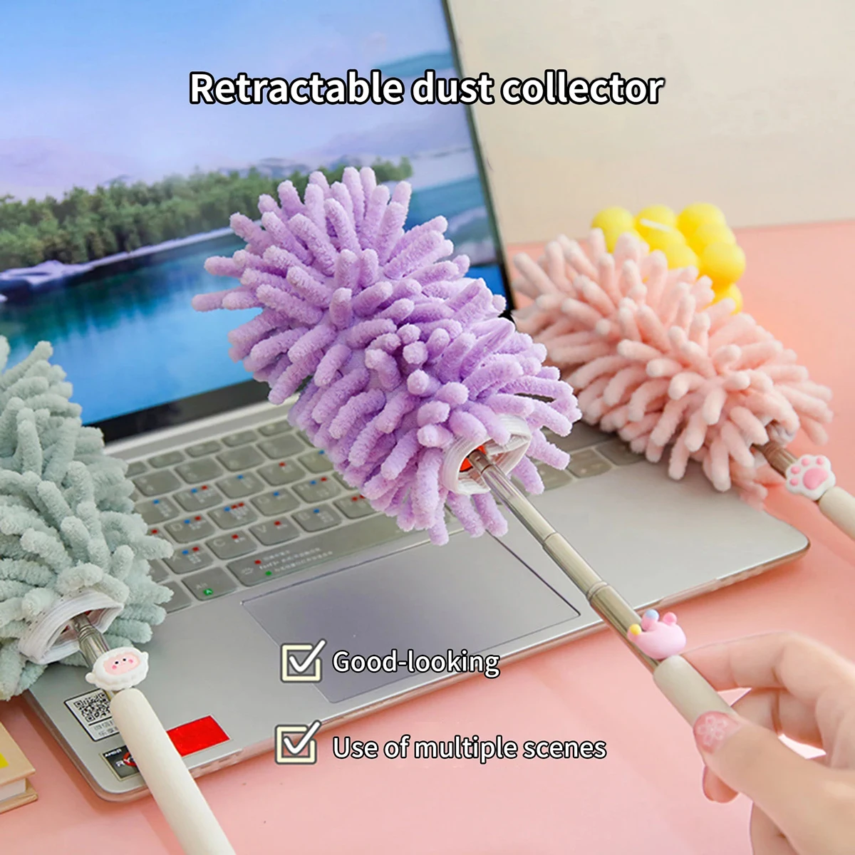 Telescopic Lengthen Duster Microfiber Chenille Home Cleaning Stainless Dust Removal Steel Dust Brush Ceiling Clean Multifunction