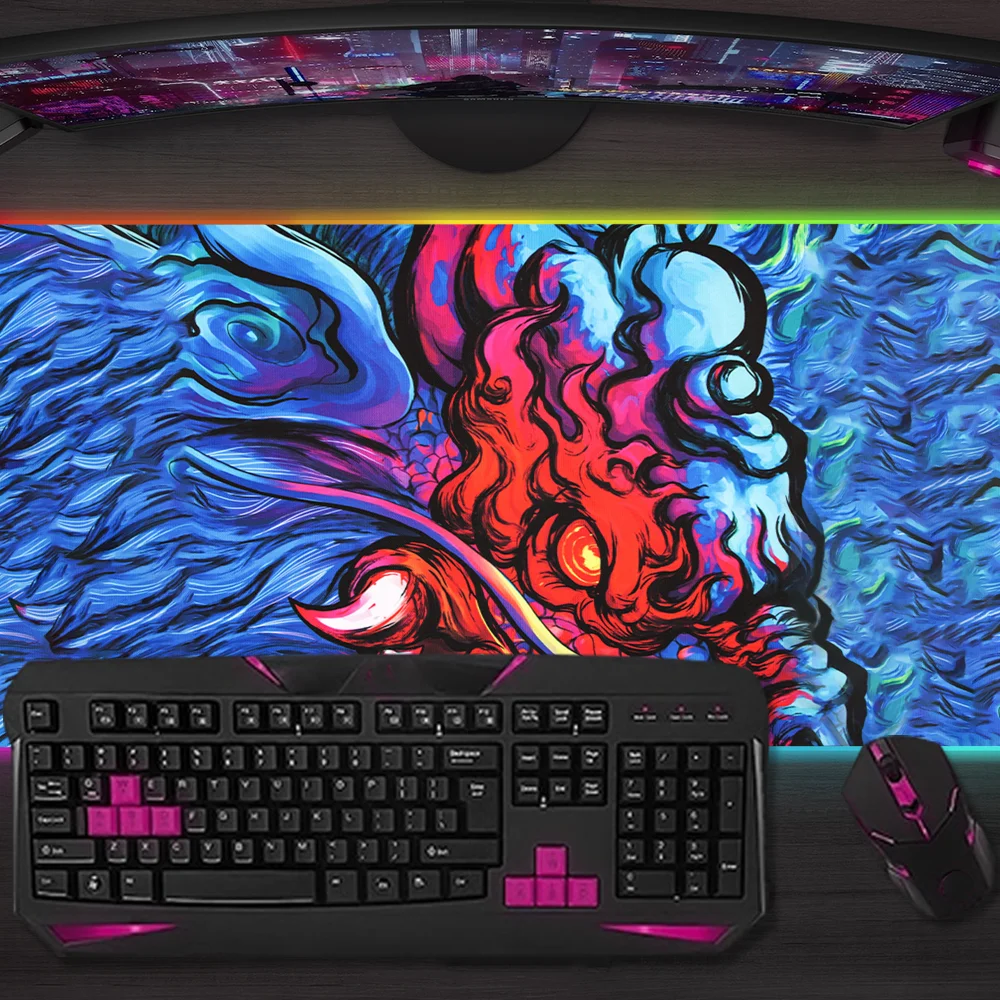 

Коврик для мыши с изображением тигра, игровой коврик для мыши с LED-подсветкой, настольный коврик с микро-USB подсветкой, резиновый RGB-коврик для рабочего стола XXL
