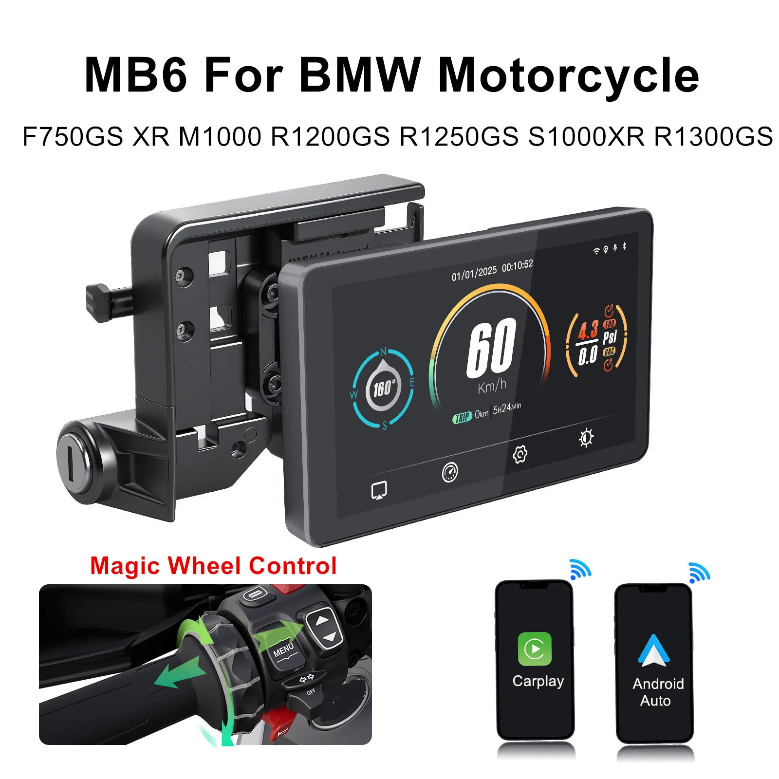 

6" MB6 Special For BMW F750GS XR M1000 R1200GS R1250GS S1000XR R1300GS Motorcycle GPS Wireless Carplay Android Auto Screen