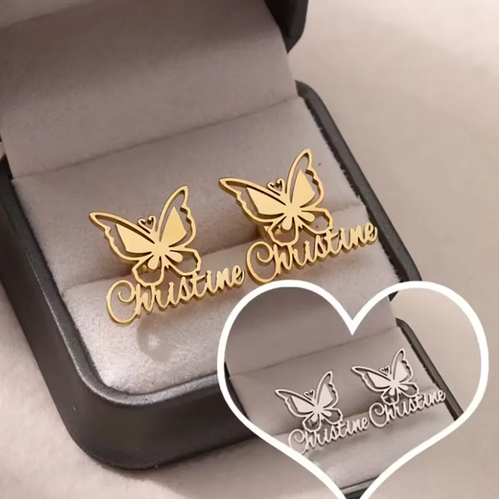 

Индивидуальные серьги в форме бабочки из нержавеющей стали, персонализированные комбинации имен, изысканные подарки для друзей и мам