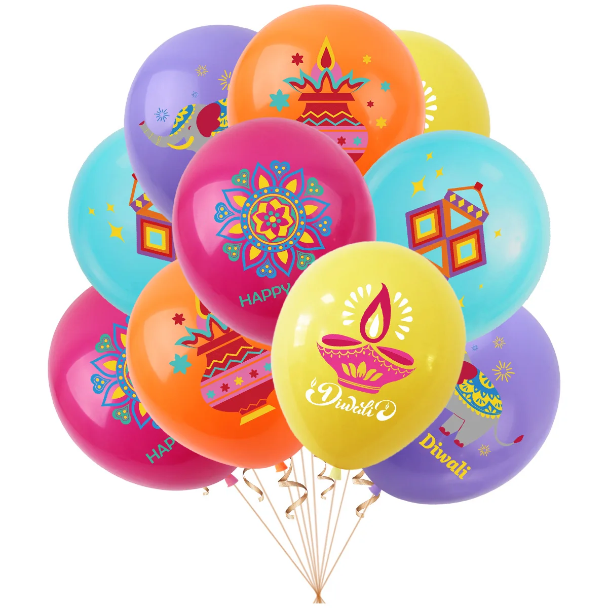 ديوالي موضوع بالون اللاتكس ، الديكور الهندي ، لوتس ، الفيل ، حفلة ديوالي سعيدة ، تضخيم Globos ، 10 قطعة