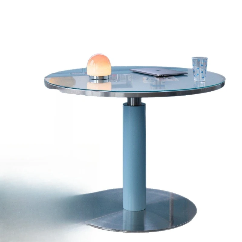 Blue Korean style, household small apartment, solid wood stainless steel dining table, dopamine negotiation table