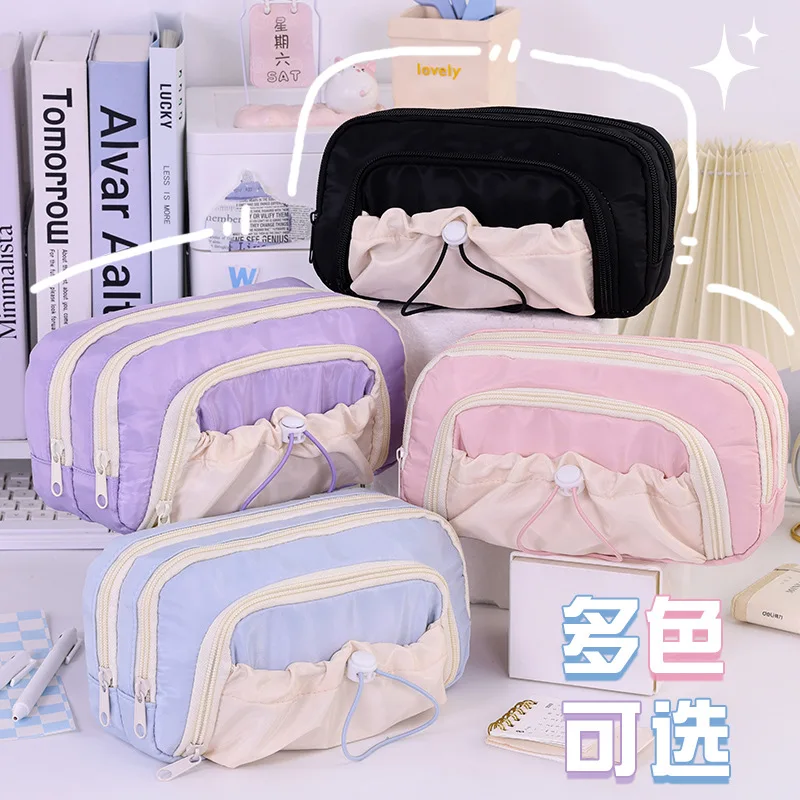 Kawaii Large Capacity Pen Box Cute Pen Holder Pouch For Students Back To School Stationery Supplies 3 Layers Pencil Cases