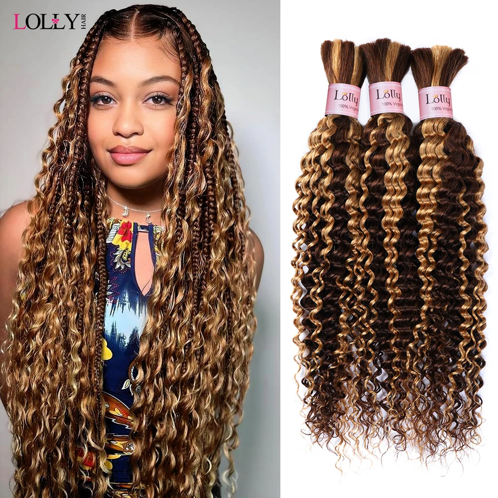 4 27 Highlight Bulk Human Hair For Braiding Honey Blonde Deep Wave Human Hair Bundles No Weft Bundles For Women Hair Extensions