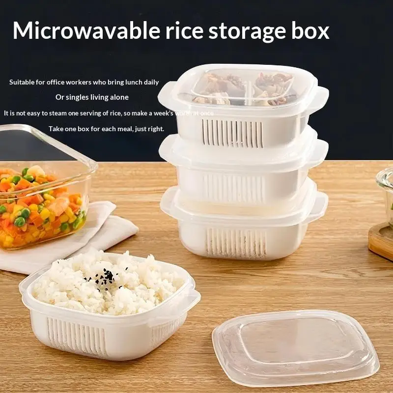 2/5Pcs Heated Microwave Rice Sub Packaging Fresh-keeping Box Vegetable Fruit Separate Kitchen Storage Container