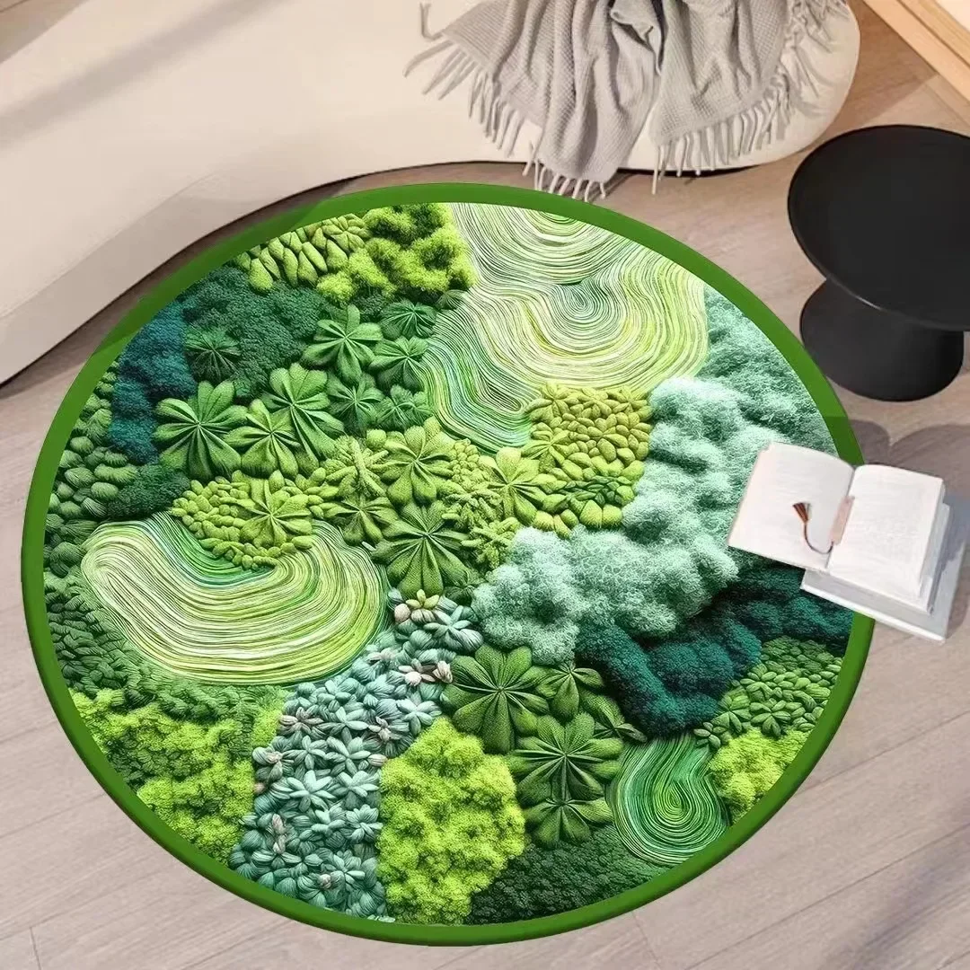 Imitation Cashmere Round Moss Carpet Imitation Green Plant Forest Blanket Home Living Room Bedroom Bedside Blanket Bathroom