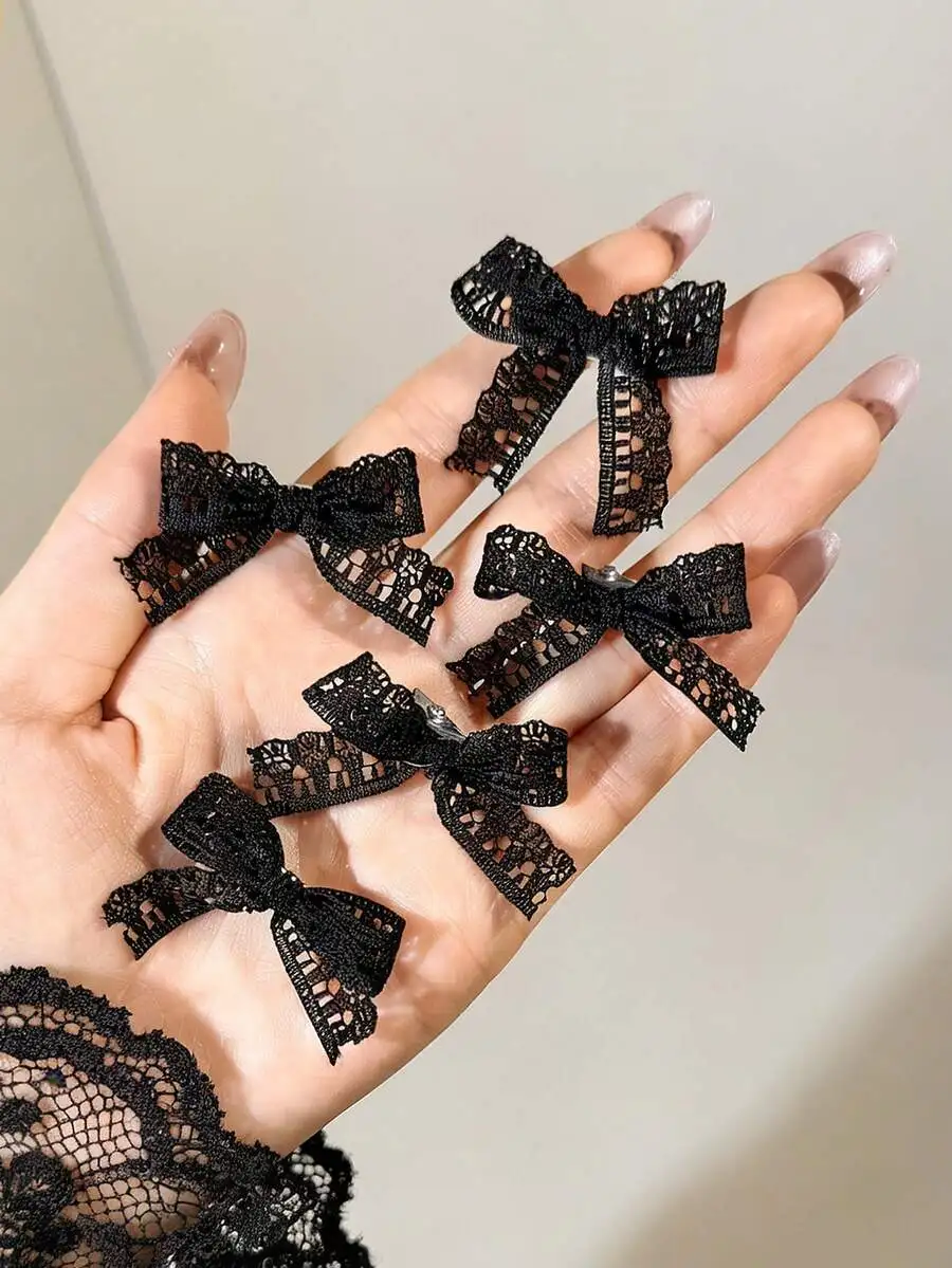 

30pcs Womens Black Lace Bow Hair Clips Small Hair Claws Bangs Clips Stylish Side Hair Accessories