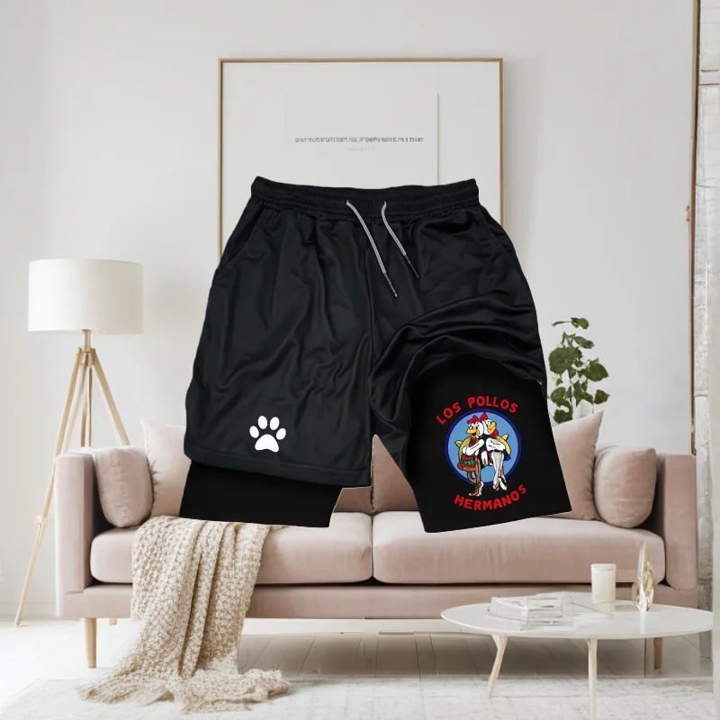 

LOS POLLOS Basketball Shorts Hermanos Funny Shorts Summer Quick Drying Brothers Double-deck 2 in 1 Shorts Sportwear Thin Pants