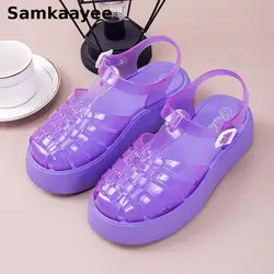 36-41 Womens Sandals Summer Transparent Gladiator Shoes Female Flat Thick Soled Antislip Beach Hollow Out Casual Zapatillas Y19