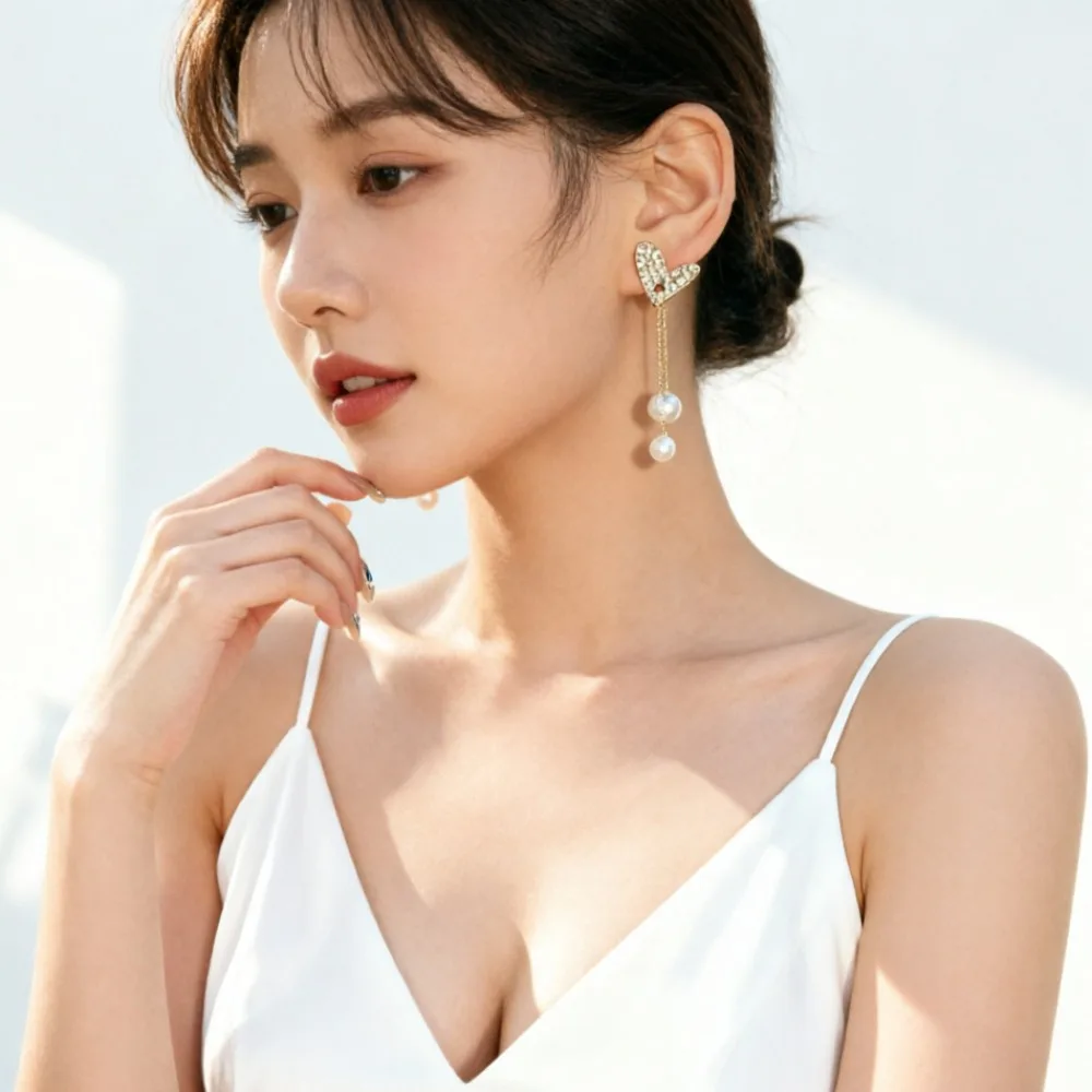New Fashion Trend Pearl Love Tassel Earrings Outdoor Travel Carnival Banquet Party Holiday Dressing for Women Jewelry Gifts