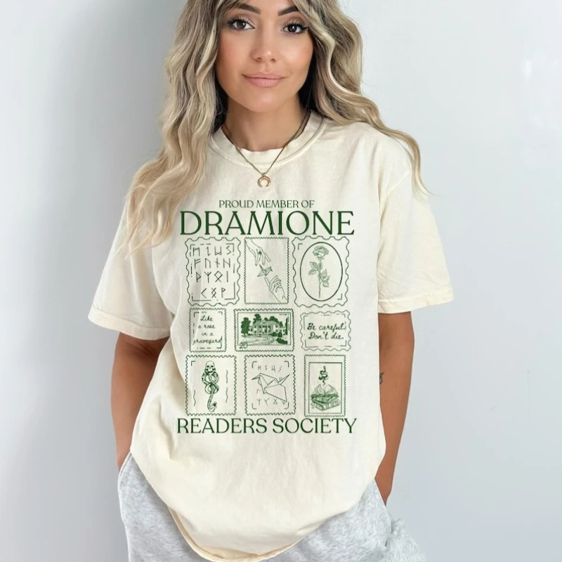 Dramione camiseta de algodão livro clube camisa leitores sociedade camisa hancled moralmente cinza t escuro academia inimigos para amantes topos
