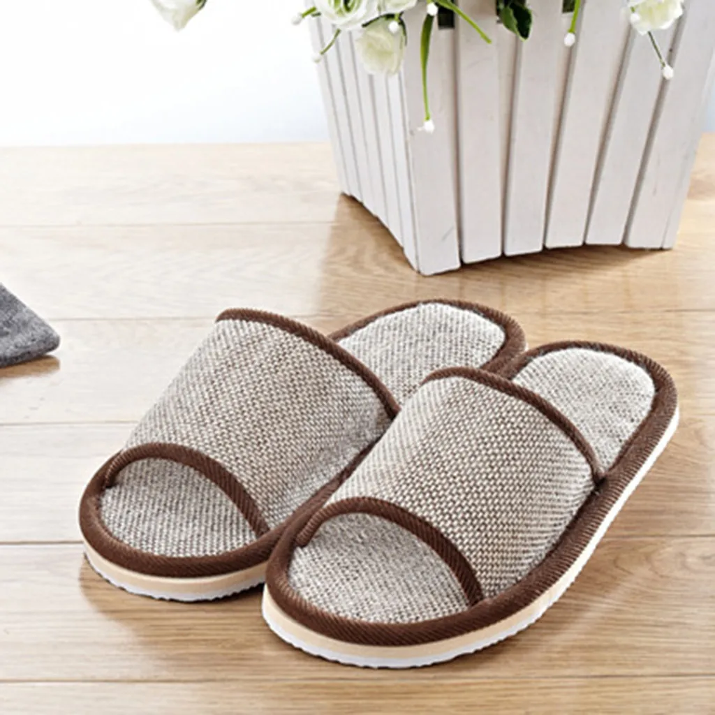 5pcs Home Slippers Women\'S And Men\'S Shoes Couples Plain Home Linen Slippers Indoor Flat Shoes Sandals Guest Slippers