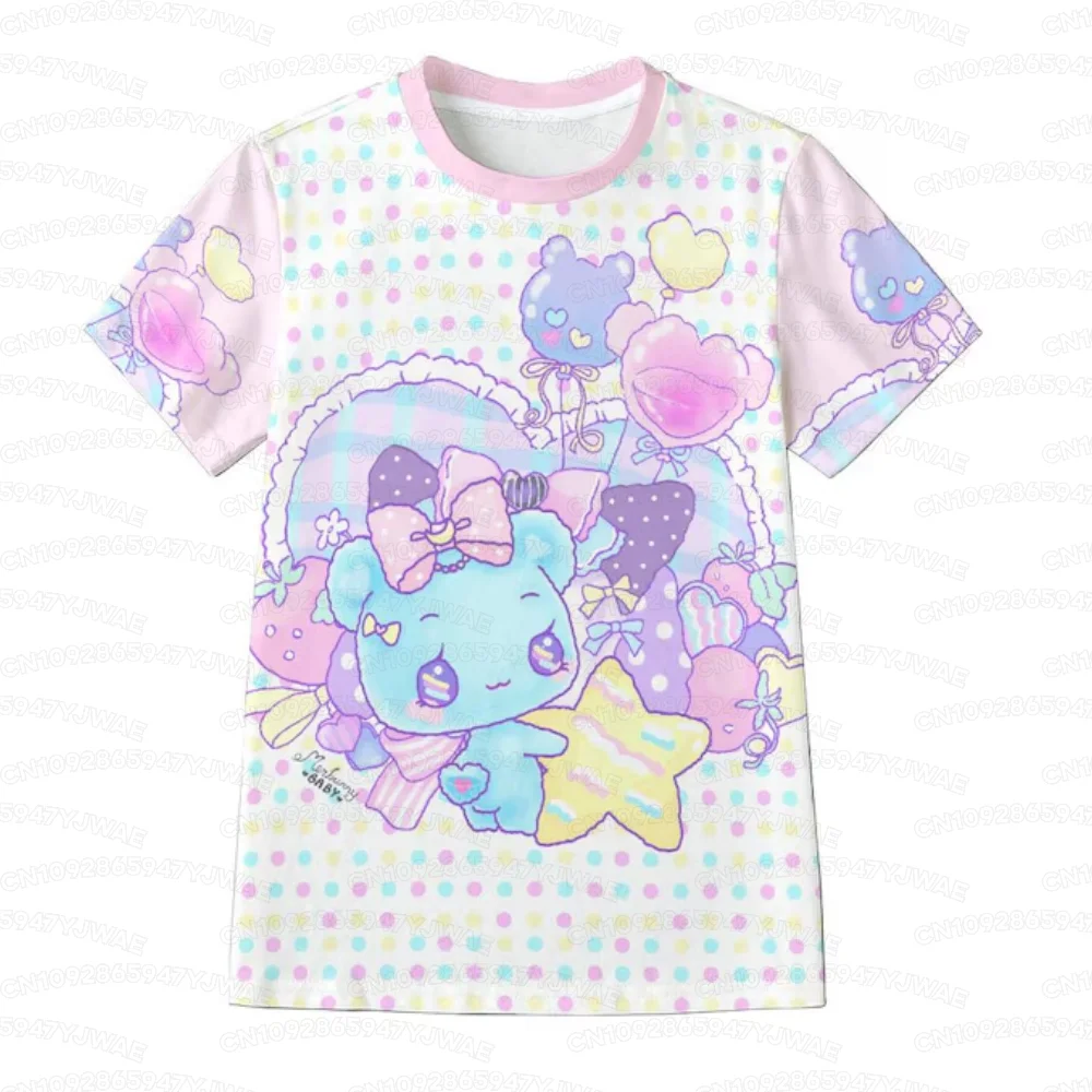 Sommerliches süßes Kawaii Bunny Candy Anime Girl Yume Kawaii Fairy Kei Sweet Pastel Pink Damen Kurzarm-Freizeit-T-Shirt – Detail 3