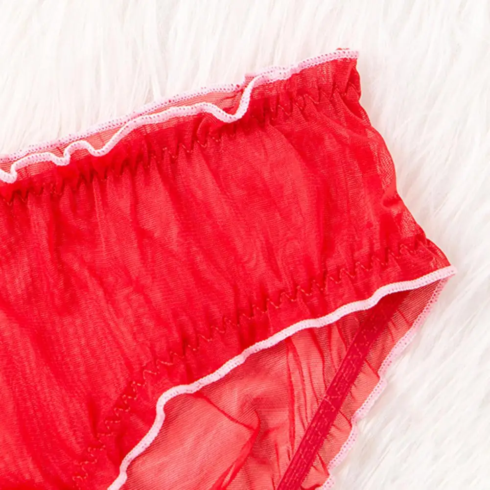 Sexy Mesh Sheer Underwear for Women Red Seamless Low Rise Panties Women Soft See Through Breathable Briefs