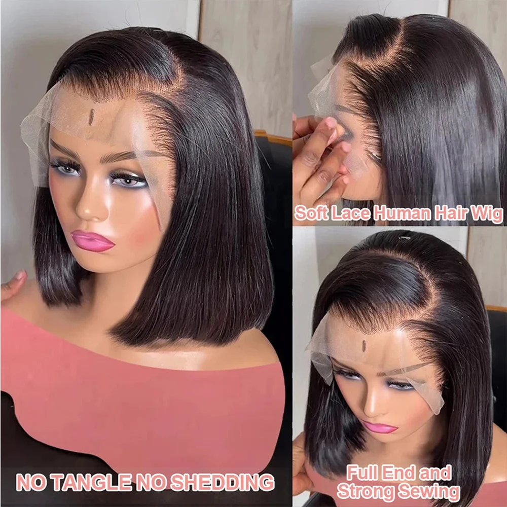 البرازيلي HD شفافة 13x4 العظام مستقيم قصير بوب خصلات الشعر المستعار الإنسان 14 بوصة مستقيم الدانتيل الجبهة الباروكات للنساء التخليص بيع