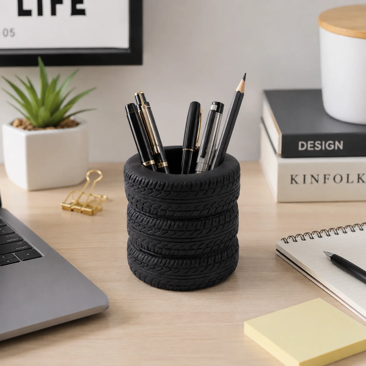 Cool Tire Design Desktop Pen Cup Pen Organization Multi Stationery Organizer for Men Boys Birthday Office Desk Gift