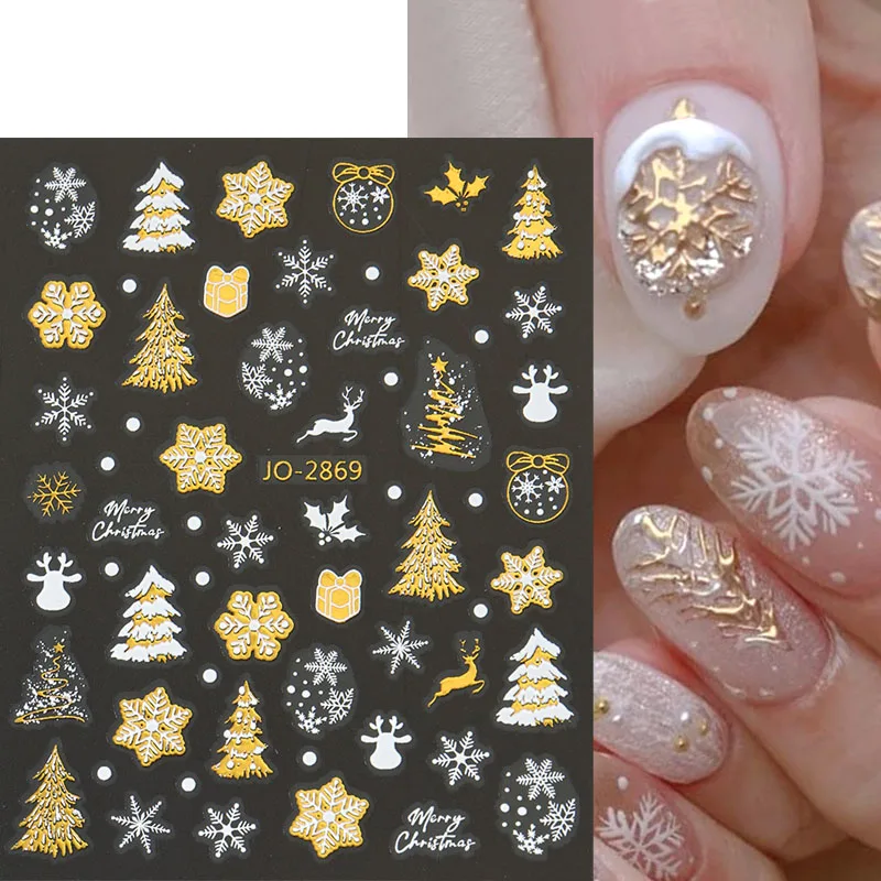 6 قطعة ملصقات أظافر ذهبية لعيد الميلاد شجرة عيد الميلاد ندفة الثلج المجسم كريستال كرة لاصقة شارات لفصل الشتاء السنة الجديدة مسمار ديكور فني #4