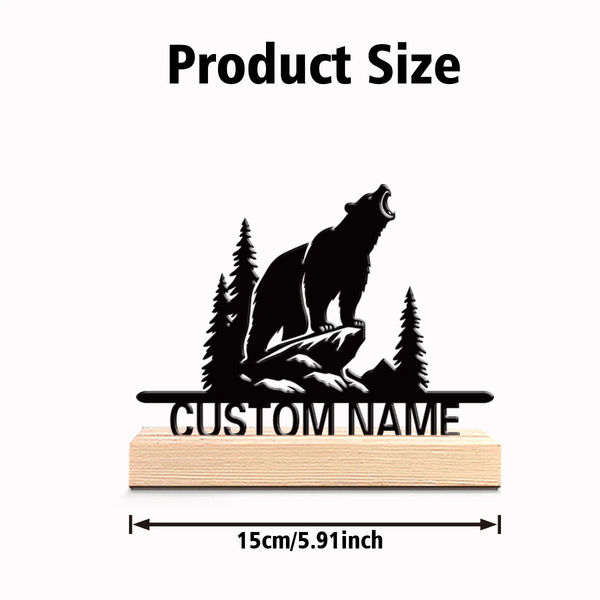 1pc Stylish Personalized Custom Bear Metal Statues Adventure Desk Sculpture with Wooden Base Perfect for Hikers Campers Nature