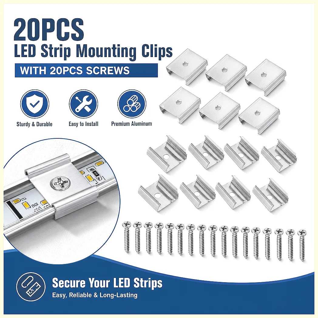 60/80/120Pcs LED Strip Clips Stainless Steel Mounting Brackets Fixing Clamp Holder with Screws for RGB Light Strips