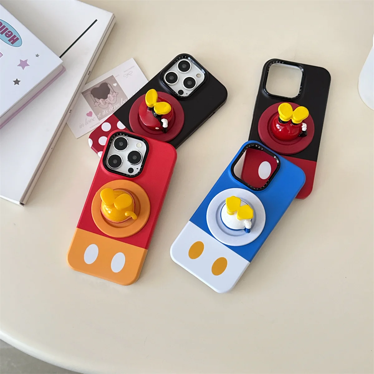 

New cartoon Mickey and Minnie bottom stand Phone Case For iPhone 16 15 14 13 Pro Max fundas case Protective cover For iPhone cas