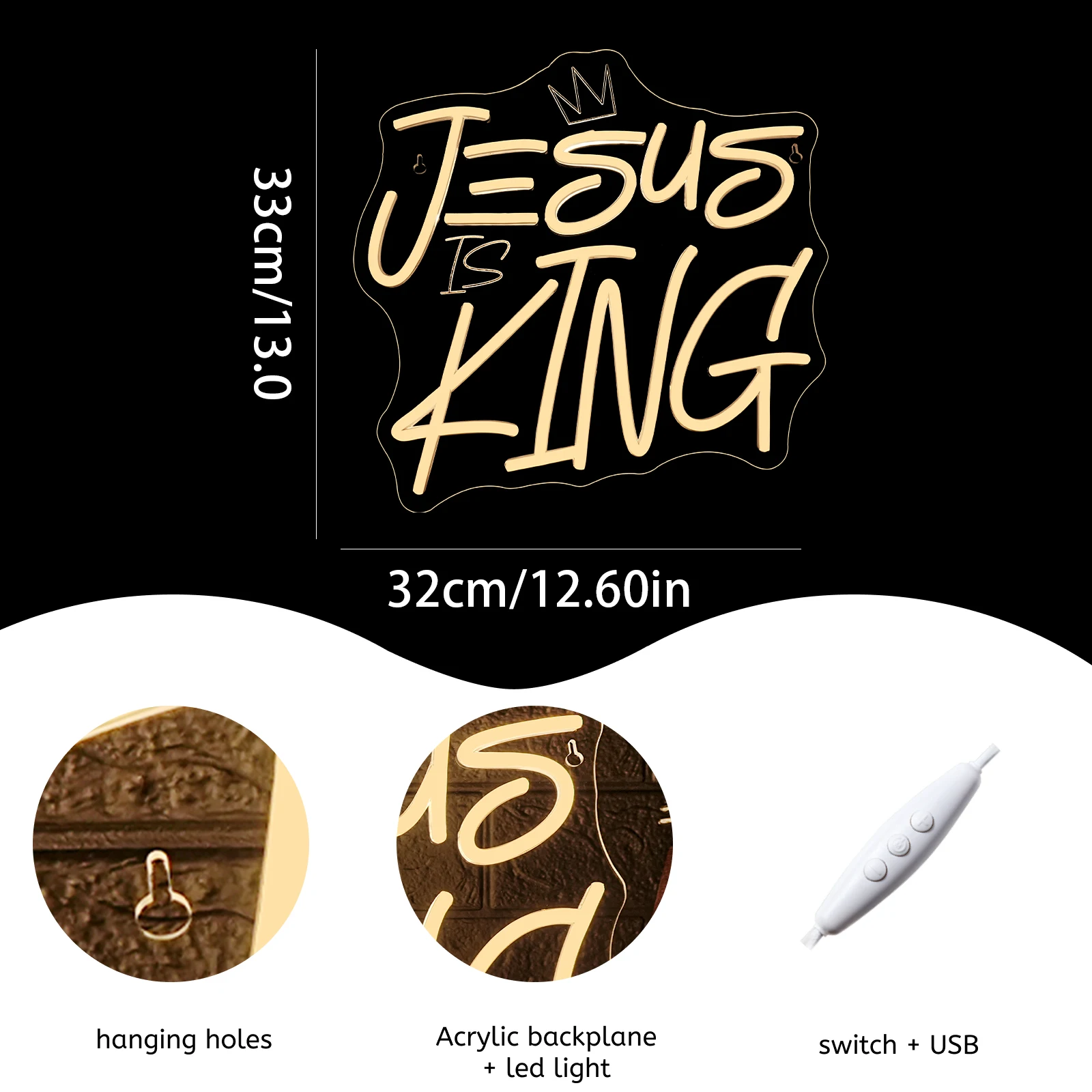 Jesus is King Neon Sign LED Dimmable Jesus Neon Light Wall Hanging Decor for Bedroom Easter Party Wall Decor God Light Sign