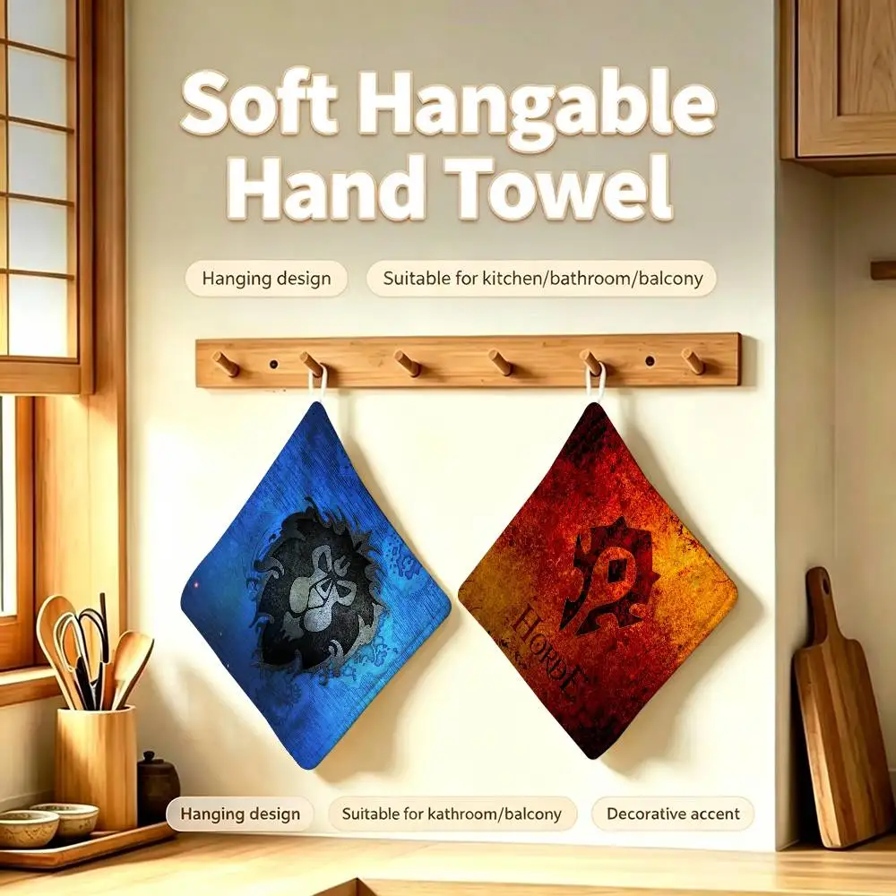 W-O-W Game Polyester Cotton W-Warcrafts Daily Towel Hanging of World Kitchen Hand Wiping Cloth Durable for Whole House Use